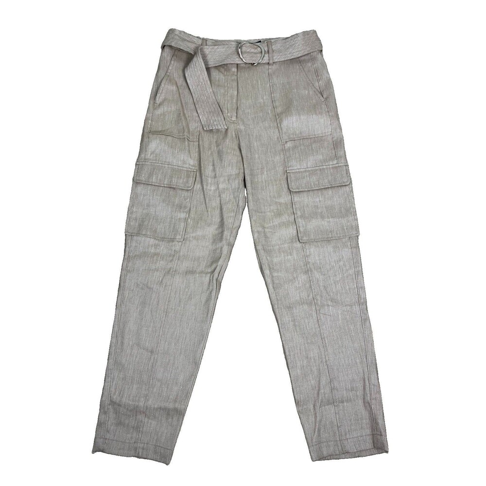 White House Black Market Sz 8 Linen Blend Utility Pant Sahara Twill Tapered Ankl